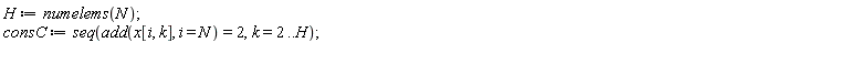 H := numelems(N); consC := seq(add(x[i, k], i = N) = 2, k = 2 .. H)