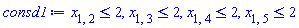 x[1, 2] <= 2, x[1, 3] <= 2, x[1, 4] <= 2, x[1, 5] <= 2