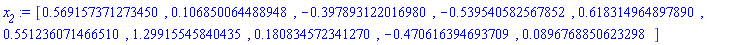 `#msub(mi("x"),mi("2"))` := Vector[row](10, {(1) = .5691573712734501, (2) = .10685006448894822, (3) = -.39789312201697974, (4) = -.5395405825678521, (5) = .6183149648978897, (6) = .5512360714665099, (7) = 1.2991554584043454, (8) = .18083457234126987, (9) = -.47061639469370886, (10) = 0.8967688506232983e-1}, datatype = float[8])