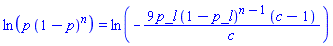 ln(p*(1-p)^n) = ln(-9*p_l*(1-p_l)^(n-1)*(c-1)/c)