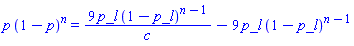 p*(1-p)^n = 9*p_l*(1-p_l)^(n-1)/c-9*p_l*(1-p_l)^(n-1)