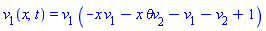 v[1](x, t) = v[1]*(-x*v[1]-x*`&theta;v`[2]-v[1]-v[2]+1)