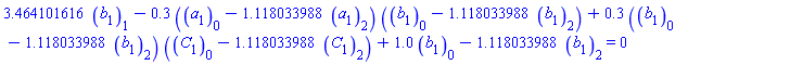 3.464101616*b[1][1]-.3*(a[1][0]-1.118033988*a[1][2])*(b[1][0]-1.118033988*b[1][2])+.3*(b[1][0]-1.118033988*b[1][2])*(C[1][0]-1.118033988*C[1][2])+1.0*b[1][0]-1.118033988*b[1][2] = 0
