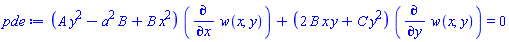 (A*y^2-B*a^2+B*x^2)*(diff(w(x, y), x))+(2*B*x*y+C*y^2)*(diff(w(x, y), y)) = 0