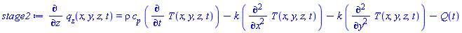 diff(q__z(x, y, z, t), z) = rho*c__p*(diff(T(x, y, z, t), t))-k*(diff(diff(T(x, y, z, t), x), x))-k*(diff(diff(T(x, y, z, t), y), y))-Q(t)
