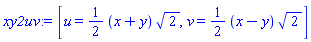 [u = (1/2)*(x+y)*2^(1/2), v = (1/2)*(x-y)*2^(1/2)]