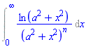 Int(ln(a^2+x^2)/(a^2+x^2)^n, x = 0 .. infinity)