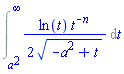 Int((1/2)*ln(t)*t^(-n)/(-a^2+t)^(1/2), t = a^2 .. infinity)