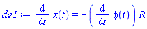 diff(x(t), t) = -(diff(phi(t), t))*R