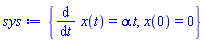 {diff(x(t), t) = alpha*t, x(0) = 0}