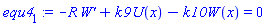 -R*(diff(W(x), x))+k9*U(x)-k10*W(x) = 0
