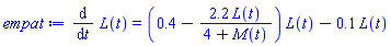 diff(L(t), t) = (.4-2.2*L(t)/(4+M(t)))*L(t)-.1*L(t)