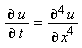 "(&PartialD; u)/(&PartialD; t)=((&PartialD;)^(4) u)/((&PartialD;)^( )x^(4))"