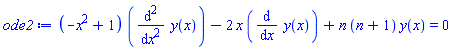 (-x^2+1)*(diff(diff(y(x), x), x))-2*x*(diff(y(x), x))+n*(n+1)*y(x) = 0