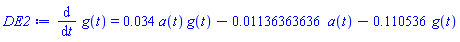 diff(g(t), t) = 0.34e-1*a(t)*g(t)-0.1136363636e-1*a(t)-.110536*g(t)