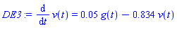diff(v(t), t) = 0.5e-1*g(t)-.834*v(t)