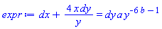dx+4*x*dy/y = dy*a*y^(-6*b-1)