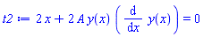 2*x+2*A*y(x)*(diff(y(x), x)) = 0