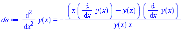 diff(diff(y(x), x), x) = -(x*(diff(y(x), x))-y(x))*(diff(y(x), x))/(y(x)*x)