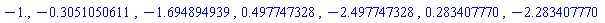 -1., -.3051050611, -1.694894939, .497747328, -2.497747328, .283407770, -2.283407770