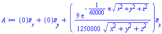 Vector(3, {(1) = 0, (2) = 0, (3) = (9/1250000)*exp(-((1/60000)*I)*Pi*sqrt(x^2+y^2+z^2))/sqrt(x^2+y^2+z^2)})