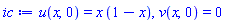 u(x, 0) = x*(1-x), v(x, 0) = 0