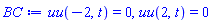 uu(-2, t) = 0, uu(2, t) = 0