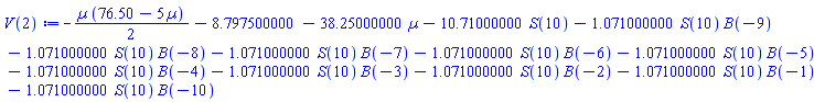 -(1/2)*Âµ*(76.50-5*Âµ)-8.797500000-38.25000000*Âµ-10.71000000*S(10)-1.071000000*S(10)*B(-9)-1.071000000*S(10)*B(-8)-1.071000000*S(10)*B(-7)-1.071000000*S(10)*B(-6)-1.071000000*S(10)*B(-5)-1.071000000*S(10)*B(-4)-1.071000000*S(10)*B(-3)-1.071000000*S(10)*B(-2)-1.071000000*S(10)*B(-1)-1.071000000*S(10)*B(-10)
