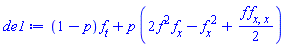(1-p)*(diff(f(x, t), t))+p*(2*f(x, t)^2*(diff(f(x, t), x))-(diff(f(x, t), x))^2+(1/2)*f(x, t)*(diff(diff(f(x, t), x), x)))