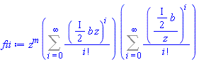 z^m*(Sum((((1/2)*I)*b*z)^i/factorial(i), i = 0 .. infinity))*(Sum((((1/2)*I)*b/z)^i/factorial(i), i = 0 .. infinity))