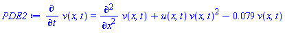 diff(v(x, t), t) = diff(diff(v(x, t), x), x)+u(x, t)*v(x, t)^2-0.79e-1*v(x, t)