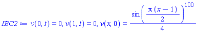 v(0, t) = 0, v(1, t) = 0, v(x, 0) = (1/4)*sin((1/2)*Pi*(x-1))^100