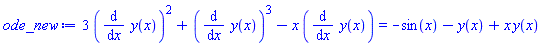 3*(diff(y(x), x))^2+(diff(y(x), x))^3-x*(diff(y(x), x)) = -sin(x)-y(x)+x*y(x)
