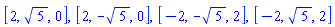 [2, 5^(1/2), 0], [2, -5^(1/2), 0], [-2, -5^(1/2), 2], [-2, 5^(1/2), 2]
