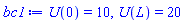 U(0) = 10, U(L) = 20