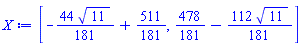 [-(44/181)*11^(1/2)+511/181, 478/181-(112/181)*11^(1/2)]