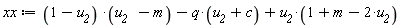 xx := (1-u__2)*(`u__2  `-m)-q*(u__2+c)+u__2*(1+m-2*u__2)