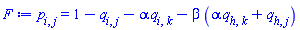 p[i, j] = 1-q[i, j]-alpha*q[i, k]-beta*(alpha*q[h, k]+q[h, j])