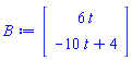Vector(2, {(1) = 6*t, (2) = -10*t+4})