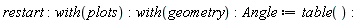 restart; with(plots); with(geometry); Angle := table()