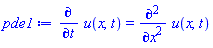 diff(u(x, t), t) = diff(diff(u(x, t), x), x)