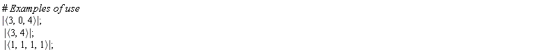 LinearAlgebra[Determinant](`<,>`(3, 0, 4)); LinearAlgebra[Determinant](`<,>`(3, 4)); LinearAlgebra[Determinant](`<,>`(1, 1, 1, 1))