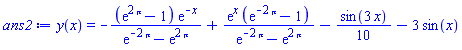 y(x) = -(exp(2*Pi)-1)*exp(-x)/(exp(-2*Pi)-exp(2*Pi))+exp(x)*(exp(-2*Pi)-1)/(exp(-2*Pi)-exp(2*Pi))-(1/10)*sin(3*x)-3*sin(x)