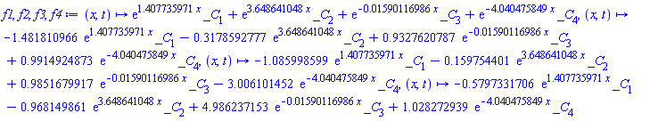 proc (x, t) options operator, arrow; table( [( x, t ) = ((-0.5039281105e-1*exp(2.43231065*x)-3115115.174*exp(-3.01590117*x)+2.489875005*exp(1.008673509*x)-650180.6452*exp(-7.040475849*x)+0.2912437552e-1*exp(3.855947791*x)-0.2043682656e-3*exp(4.673215727*x)+0.2043682656e-3*exp(4.673215726*x)+0.5997212653e-3*exp(4.673215728*x)-0.3978527903e-4*exp(6.096852868*x)-.6188029874*exp(2.432310651*x)+0.7026909568e-5*exp(6.096852867*x)-262.6678838*exp(.648641048*x)-123.9419652*exp(.648641047*x)+1510020.191*exp(-3.015901169*x)+343721.8888*exp(-1.592264029*x))*cos(6.283185307*x)-0.5029634521e-6*exp(5.41640948*x-2.*t)-.8212273493*exp(-0.3180233972e-1*x-2.*t)+0.1729367661e-7*exp(6.840046622*x-2.*t)+0.1045624048e-9*exp(7.657314556*x-2.*t)+40.87934669*exp(-.391834802*x-2.*t)-498044.7000*exp(-4.056377018*x-2.*t)+529403.5743*exp(-4.056377019*x-2.*t)+127.5141799*exp(-.391834801*x-2.*t)-0.1978039762e-3*exp(3.632739878*x-2.*t)-282800.8806*exp(-2.632739878*x-2.*t)-0.2396238934e-1*exp(2.815471942*x-2.*t)-0.1308193918e-3*exp(3.632739877*x-2.*t)+.8077821732*exp(1.391834801*x-2.*t)+0.2747320054e-7*exp(6.840046621*x-2.*t)-0.1978039762e-3*exp(3.632739879*x-2.*t)+0.2160915781e-4*exp(5.056377019*x-2.*t)+0.3068397020e-9*exp(7.657314558*x-2.*t)-0.1676040004e-10*exp(9.080951698*x-2.*t)-0.1676040004e-10*exp(9.080951699*x-2.*t)+0.7191166739e-12*exp(10.50458884*x-2.*t)+0.1146142892e-5*exp(5.056377018*x-2.*t)-0.2116248203e-11*exp(9.080951697*x-2.*t)+.1618971255*exp(1.391834802*x-2.*t)-0.3166026206e-6*exp(5.416409481*x-2.*t)+.7725824844*exp(-0.3180233886e-1*x-2.*t))/((.7900900611*exp(1.407735971*x)-0.1906269683e-3*exp(3.648641048*x)+2.322460986*exp(-0.1590116986e-1*x)+1.000000000*exp(-4.040475849*x))*(-0.5462265782e-1*exp(5.44821182*x)+1.000000000*exp(4.02457468*x)-644649.2253)) ] ) exp(1.407735971*x)*_C[1]+exp(3.648641048*x)*_C[2]+exp(-0.1590116986e-1*x)*_C[3]+exp(-4.040475849*x)*_C[4] end proc, proc (x, t) options operator, arrow; table( [( x, t ) = -1185448773.*exp(1.407735971*x)*(0.4079437690e28*exp(-2.*t)*exp(3.648641048*x)-0.3592430222e33*exp(-0.1590116986e-1*x)*exp(-2.*t)+0.1995460577e39*exp(-4.040475849*x)*exp(-2.*t)-0.6050031418e39*exp(-3.*x)*cos(6.283185307*x))/(0.7172002320e48*exp(1.407735971*x)-0.1730406603e45*exp(3.648641048*x)+0.2108202140e49*exp(-0.1590116986e-1*x)+0.9077449111e48*exp(-4.040475849*x))+635718555.4*exp(3.648641048*x)*(0.7607083925e28*exp(1.407735971*x)*exp(-2.*t)-0.1392660890e30*exp(-0.1590116986e-1*x)*exp(-2.*t)+0.8977777638e35*exp(-4.040475849*x)*exp(-2.*t)-0.2721969634e36*exp(-3.*x)*cos(6.283185307*x))/(0.7172002320e48*exp(1.407735971*x)-0.1730406603e45*exp(3.648641048*x)+0.2108202140e49*exp(-0.1590116986e-1*x)+0.9077449111e48*exp(-4.040475849*x))-1865524157.*exp(-0.1590116986e-1*x)*(0.2282812571e33*exp(1.407735971*x)*exp(-2.*t)-0.4745799543e29*exp(-2.*t)*exp(3.648641048*x)+0.3727324735e39*exp(-4.040475849*x)*exp(-2.*t)-0.1130085682e40*exp(-3.*x)*cos(6.283185307*x))/(0.7172002320e48*exp(1.407735971*x)-0.1730406603e45*exp(3.648641048*x)+0.2108202140e49*exp(-0.1590116986e-1*x)+0.9077449111e48*exp(-4.040475849*x))+0.3965969949e18*exp(-4.040475849*x)*(0.5964534079e30*exp(1.407735971*x)*exp(-2.*t)-0.1439077931e27*exp(-2.*t)*exp(3.648641048*x)+0.1753269547e31*exp(-0.1590116986e-1*x)*exp(-2.*t)+0.2288834567e31*exp(-3.*x)*cos(6.283185307*x))/(0.7172002320e48*exp(1.407735971*x)-0.1730406603e45*exp(3.648641048*x)+0.2108202140e49*exp(-0.1590116986e-1*x)+0.9077449111e48*exp(-4.040475849*x)) ] ) -1.481810966*exp(1.407735971*x)*_C[1]-.3178592777*exp(3.648641048*x)*_C[2]+.9327620787*exp(-0.1590116986e-1*x)*_C[3]+.9914924873*exp(-4.040475849*x)*_C[4] end proc, proc (x, t) options operator, arrow; table( [( x, t ) = -868798879.2*exp(1.407735971*x)*(0.4079437690e28*exp(-2.*t)*exp(3.648641048*x)-0.3592430222e33*exp(-0.1590116986e-1*x)*exp(-2.*t)+0.1995460577e39*exp(-4.040475849*x)*exp(-2.*t)-0.6050031418e39*exp(-3.*x)*cos(6.283185307*x))/(0.7172002320e48*exp(1.407735971*x)-0.1730406603e45*exp(3.648641048*x)+0.2108202140e49*exp(-0.1590116986e-1*x)+0.9077449111e48*exp(-4.040475849*x))+319508802.0*exp(3.648641048*x)*(0.7607083925e28*exp(1.407735971*x)*exp(-2.*t)-0.1392660890e30*exp(-0.1590116986e-1*x)*exp(-2.*t)+0.8977777638e35*exp(-4.040475849*x)*exp(-2.*t)-0.2721969634e36*exp(-3.*x)*cos(6.283185307*x))/(0.7172002320e48*exp(1.407735971*x)-0.1730406603e45*exp(3.648641048*x)+0.2108202140e49*exp(-0.1590116986e-1*x)+0.9077449111e48*exp(-4.040475849*x))-1970335983.*exp(-0.1590116986e-1*x)*(0.2282812571e33*exp(1.407735971*x)*exp(-2.*t)-0.4745799543e29*exp(-2.*t)*exp(3.648641048*x)+0.3727324735e39*exp(-4.040475849*x)*exp(-2.*t)-0.1130085682e40*exp(-3.*x)*cos(6.283185307*x))/(0.7172002320e48*exp(1.407735971*x)-0.1730406603e45*exp(3.648641048*x)+0.2108202140e49*exp(-0.1590116986e-1*x)+0.9077449111e48*exp(-4.040475849*x))-0.1202440581e19*exp(-4.040475849*x)*(0.5964534079e30*exp(1.407735971*x)*exp(-2.*t)-0.1439077931e27*exp(-2.*t)*exp(3.648641048*x)+0.1753269547e31*exp(-0.1590116986e-1*x)*exp(-2.*t)+0.2288834567e31*exp(-3.*x)*cos(6.283185307*x))/(0.7172002320e48*exp(1.407735971*x)-0.1730406603e45*exp(3.648641048*x)+0.2108202140e49*exp(-0.1590116986e-1*x)+0.9077449111e48*exp(-4.040475849*x)) ] ) -1.085998599*exp(1.407735971*x)*_C[1]-.159754401*exp(3.648641048*x)*_C[2]+.9851679917*exp(-0.1590116986e-1*x)*_C[3]-3.006101452*exp(-4.040475849*x)*_C[4] end proc, proc (x, t) options operator, arrow; table( [( x, t ) = -463786536.5*exp(1.407735971*x)*(0.4079437690e28*exp(-2.*t)*exp(3.648641048*x)-0.3592430222e33*exp(-0.1590116986e-1*x)*exp(-2.*t)+0.1995460577e39*exp(-4.040475849*x)*exp(-2.*t)-0.6050031418e39*exp(-3.*x)*cos(6.283185307*x))/(0.7172002320e48*exp(1.407735971*x)-0.1730406603e45*exp(3.648641048*x)+0.2108202140e49*exp(-0.1590116986e-1*x)+0.9077449111e48*exp(-4.040475849*x))+1936299722.*exp(3.648641048*x)*(0.7607083925e28*exp(1.407735971*x)*exp(-2.*t)-0.1392660890e30*exp(-0.1590116986e-1*x)*exp(-2.*t)+0.8977777638e35*exp(-4.040475849*x)*exp(-2.*t)-0.2721969634e36*exp(-3.*x)*cos(6.283185307*x))/(0.7172002320e48*exp(1.407735971*x)-0.1730406603e45*exp(3.648641048*x)+0.2108202140e49*exp(-0.1590116986e-1*x)+0.9077449111e48*exp(-4.040475849*x))-9972474306.*exp(-0.1590116986e-1*x)*(0.2282812571e33*exp(1.407735971*x)*exp(-2.*t)-0.4745799543e29*exp(-2.*t)*exp(3.648641048*x)+0.3727324735e39*exp(-4.040475849*x)*exp(-2.*t)-0.1130085682e40*exp(-3.*x)*cos(6.283185307*x))/(0.7172002320e48*exp(1.407735971*x)-0.1730406603e45*exp(3.648641048*x)+0.2108202140e49*exp(-0.1590116986e-1*x)+0.9077449111e48*exp(-4.040475849*x))+0.4113091756e18*exp(-4.040475849*x)*(0.5964534079e30*exp(1.407735971*x)*exp(-2.*t)-0.1439077931e27*exp(-2.*t)*exp(3.648641048*x)+0.1753269547e31*exp(-0.1590116986e-1*x)*exp(-2.*t)+0.2288834567e31*exp(-3.*x)*cos(6.283185307*x))/(0.7172002320e48*exp(1.407735971*x)-0.1730406603e45*exp(3.648641048*x)+0.2108202140e49*exp(-0.1590116986e-1*x)+0.9077449111e48*exp(-4.040475849*x)) ] ) -.5797331706*exp(1.407735971*x)*_C[1]-.968149861*exp(3.648641048*x)*_C[2]+4.986237153*exp(-0.1590116986e-1*x)*_C[3]+1.028272939*exp(-4.040475849*x)*_C[4] end proc