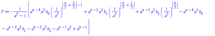 -(a^(n-4)*a^3*b[0]*(1/a^3)^(floor((1/3)*n+2/3)-1)+a^(n-2)*a^3*b[1]*(1/a^3)^floor((1/3)*n+1/3)+a^(n-3)*a^3*b[2]*(1/a^3)^floor((1/3)*n)-a^(n-4)*a^3*b[0]-a^(n-2)*a^3*b[1]-a^(n-3)*a^3*b[2]-a^(n-1)*a^3+a^(n-1))/(a^3-1)