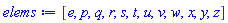 [e, p, q, r, s, t, u, v, w, x, y, z]