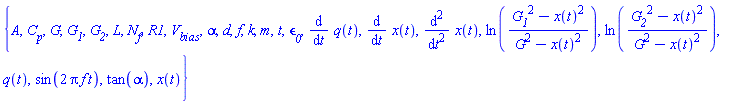 {A, C__p, G, G__1, G__2, L, N__f, R1, V__bias, alpha, d, f, k, m, t, epsilon__0, diff(diff(x(t), t), t), diff(q(t), t), diff(x(t), t), ln((G__1^2-x(t)^2)/(G^2-x(t)^2)), ln((G__2^2-x(t)^2)/(G^2-x(t)^2)), q(t), sin(2*Pi*f*t), tan(alpha), x(t)}