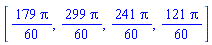 [(179/60)*Pi, (299/60)*Pi, (241/60)*Pi, (121/60)*Pi]