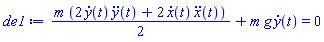 (1/2)*m*(2*(diff(y(t), t))*(diff(diff(y(t), t), t))+2*(diff(x(t), t))*(diff(diff(x(t), t), t)))+m*g*(diff(y(t), t)) = 0