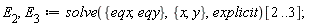E__2, E__3 := solve({eqx, eqy}, {x, y}, explicit)[2 .. 3]